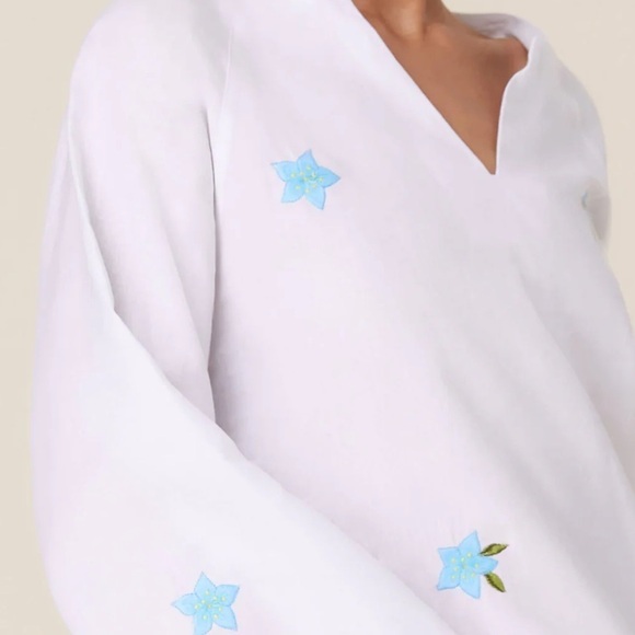 Andie x Fanm Mon The Serik Mini Dress Linen Embroidered Floral White Medium - Picture 3 of 13